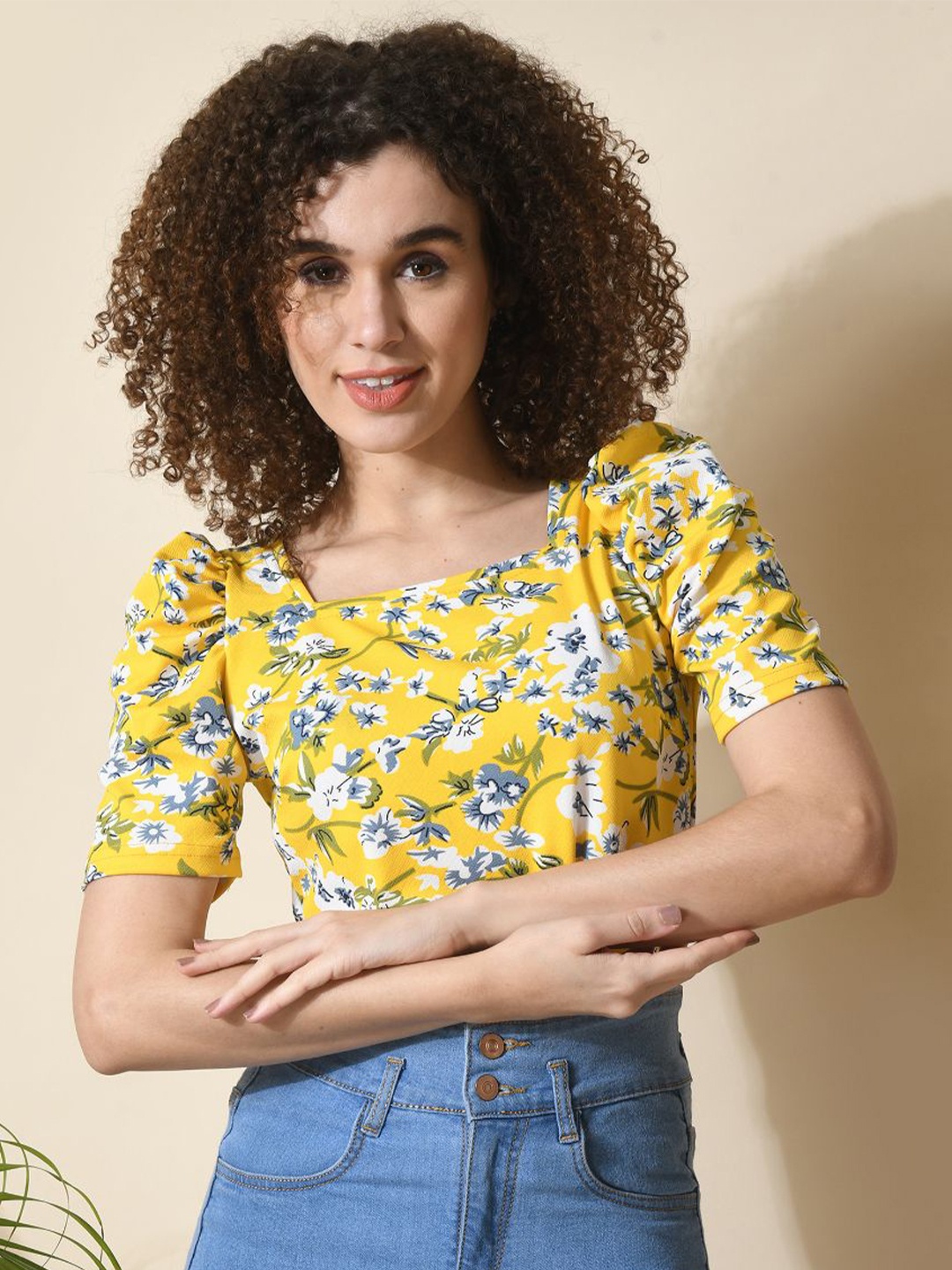 

BAESD Floral Print Crop Top, Yellow