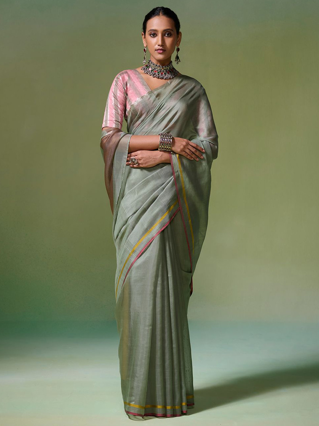 

Dressfolk Chanderi Saree, Green