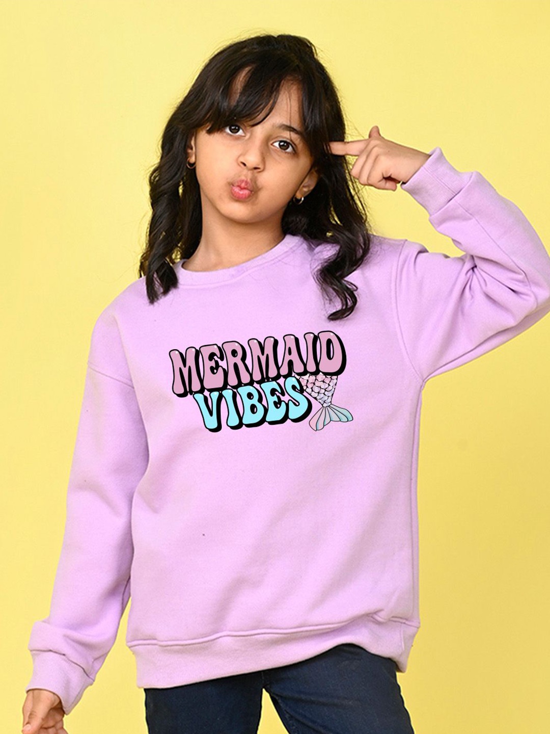 

NUSYL Girls Typography Printed Oversized Sweatshirt, Purple