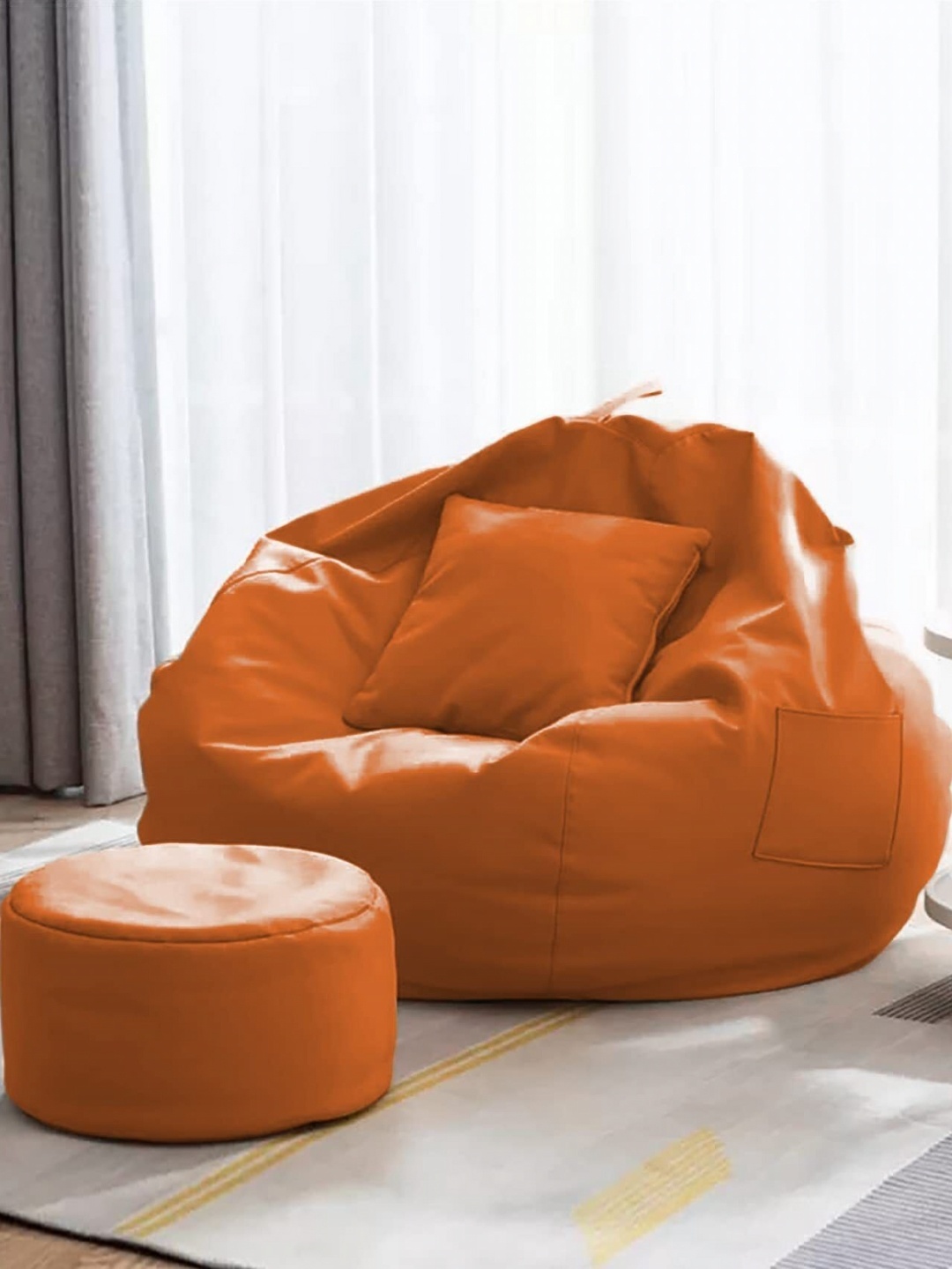 

SHIRA 24 Orange-Coloured 3 Pieces Bean Bag Cover & Cushion Cover With Footrest