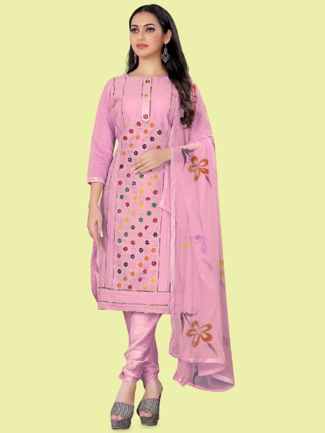 

APNISHA Floral Printed Unstitched Dress Material, Pink