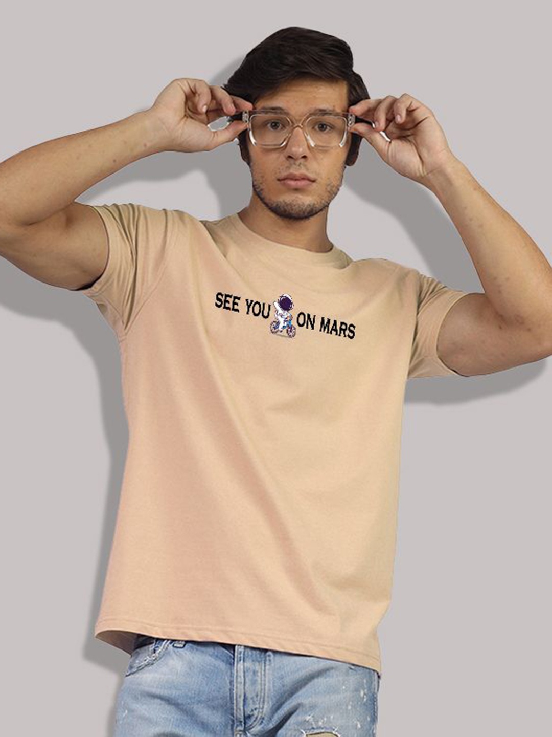 

Greylongg Men Typography Printed T-shirt, Beige
