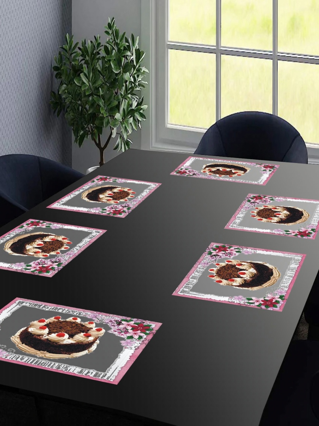 

LooMantha 6-Pcs Pink & Black Printed Table Placemats