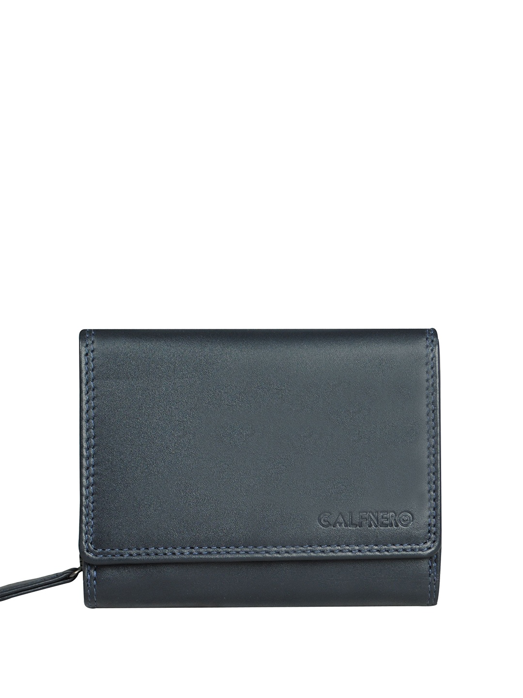 

CALFNERO Women Textured Leather Two Fold Wallet, Navy blue