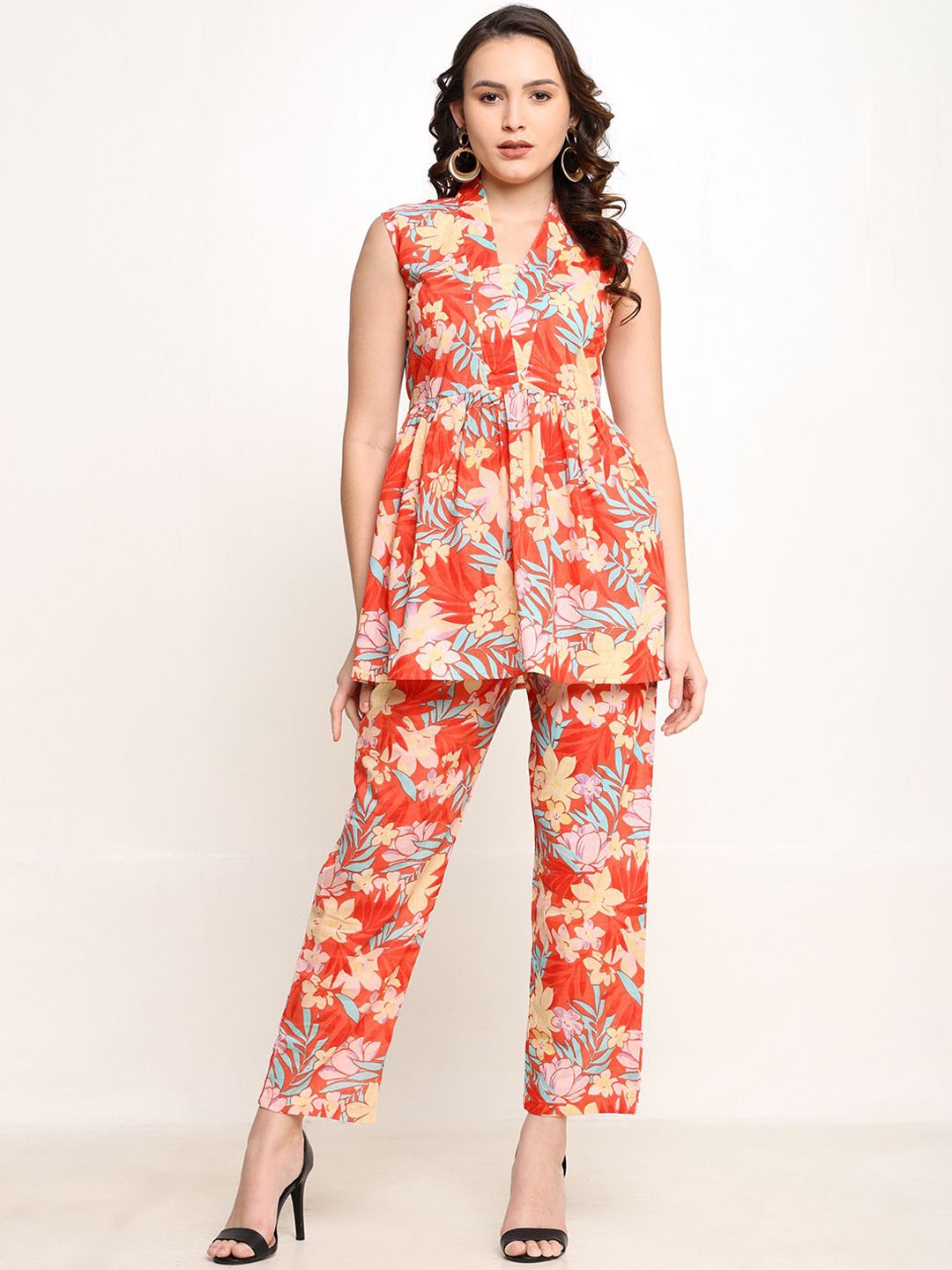 

CORDSET Printed Pure Cotton Tunic With Trouser, Orange