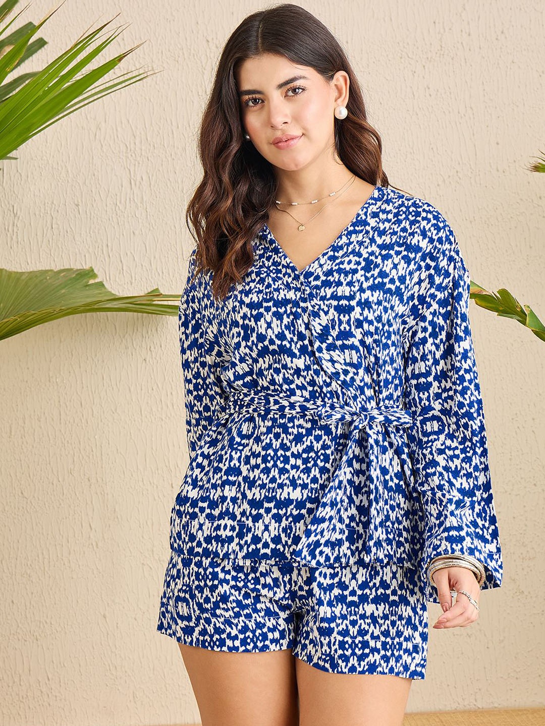 

Avanday Printed Pure Cotton Top With Shorts, Blue