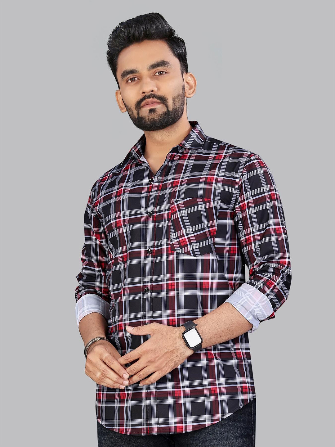 

ADWYN PETER Men Classic Spread Collar Tartan Checked Cotton Casual Shirt, Maroon