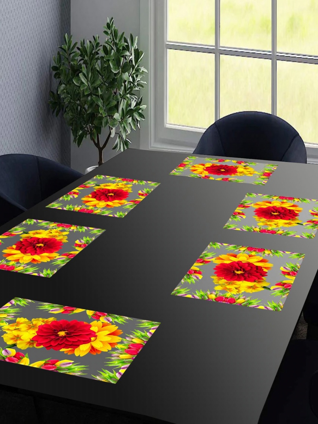 

LooMantha Red & Yellow 4 Pieces Floral Printed Table Placemats