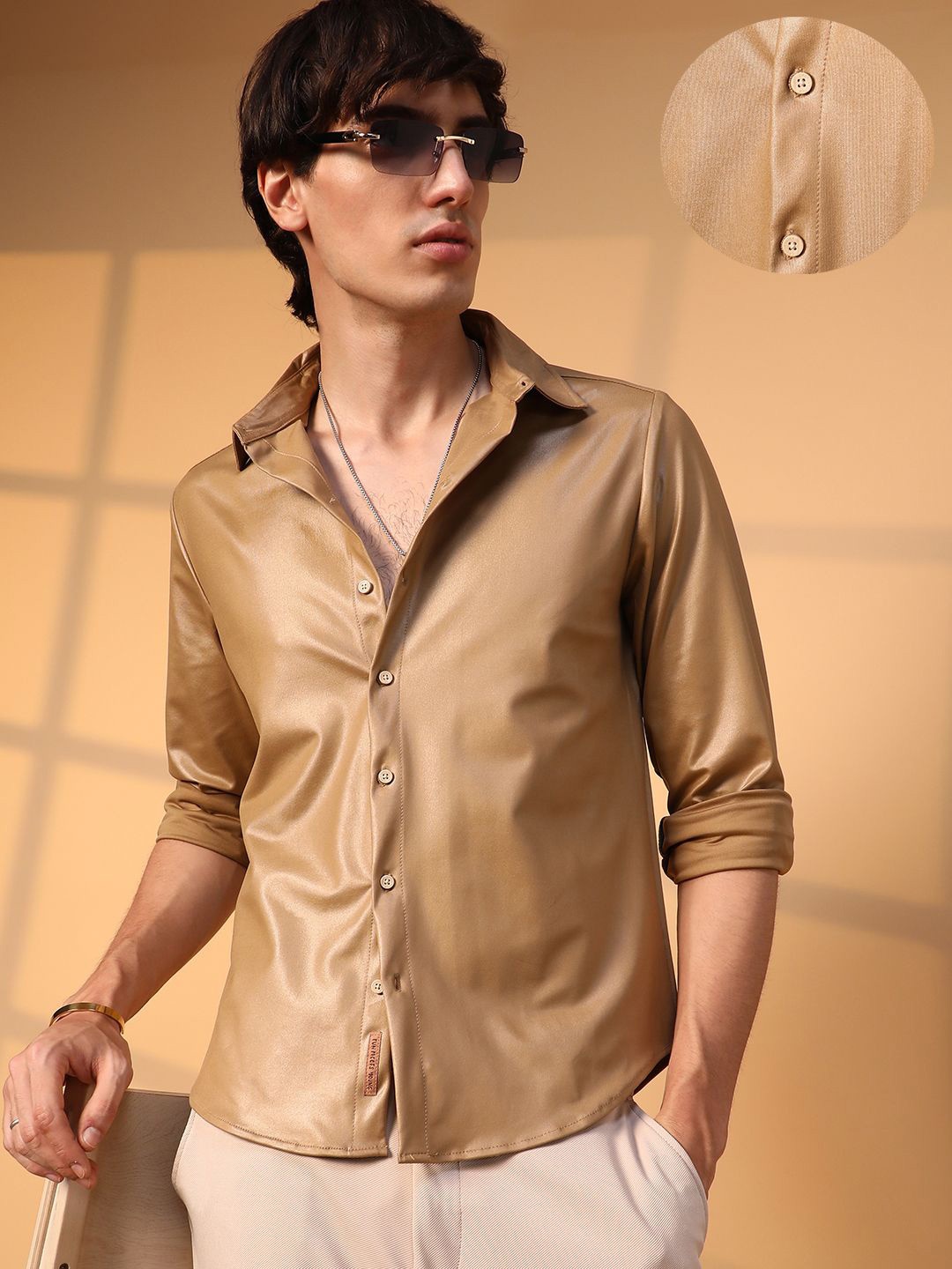 

Campus Sutra Men Comfort Spread Collar Solid Casual Shirt, Brown