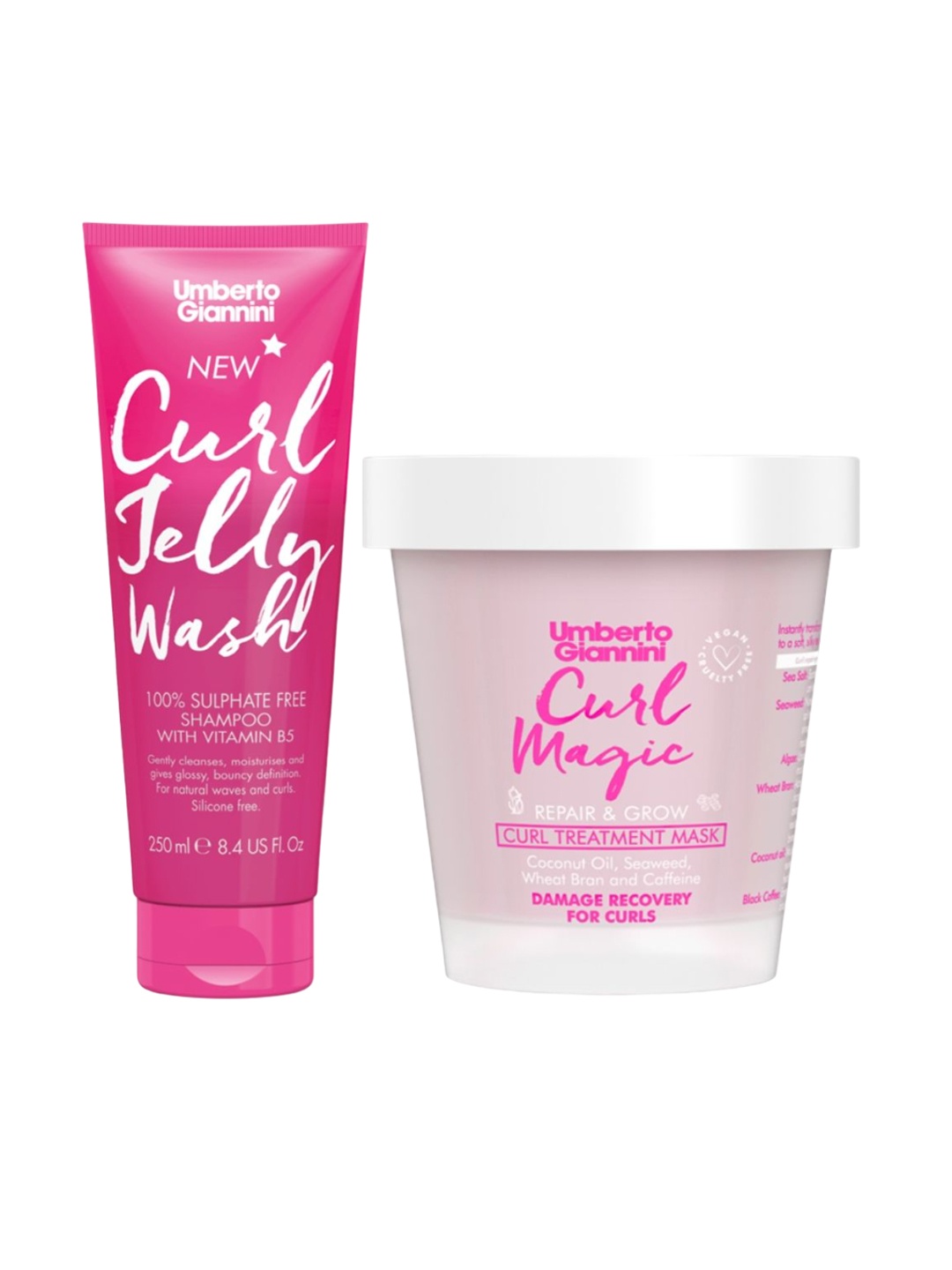 

Umberto Giannini Set Of Curl Jelly Wash Shampoo & Curl Magic Treatment Mask - 460ml, Pink