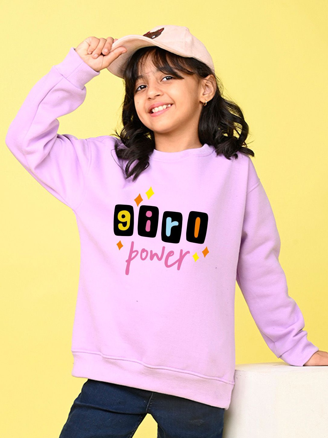 

NUSYL Girls Typography Printed Oversized Sweatshirt, Purple