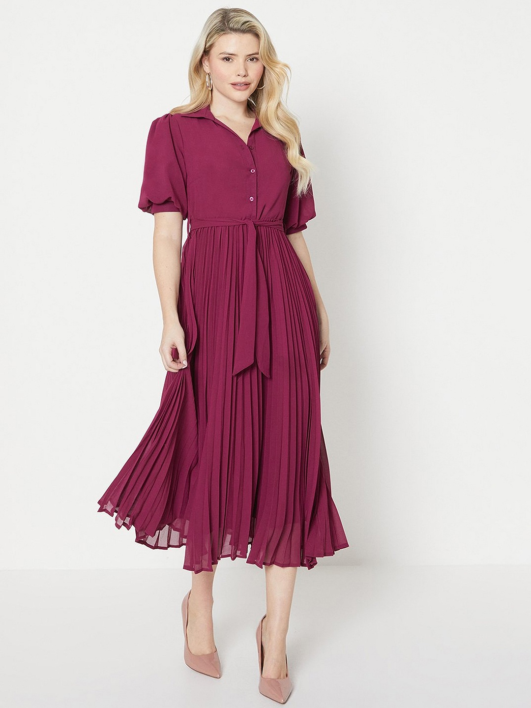 

DOROTHY PERKINS Accordion Pleats Chiffon A-Line Midi Dress, Magenta