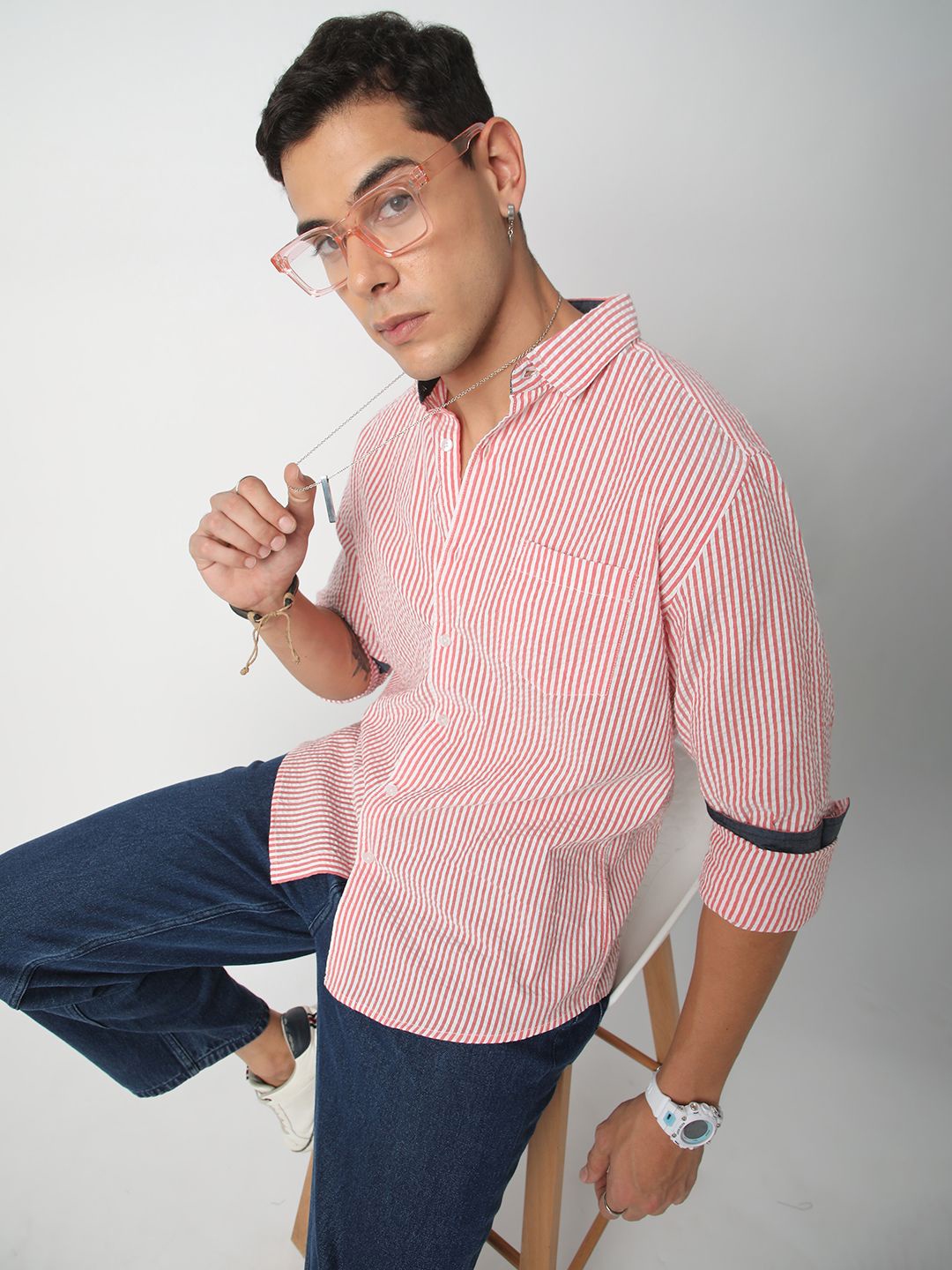 

VASTRADO Men Classic Cutaway Collar Multi Striped Cotton Slim Fit Casual Shirt, Pink