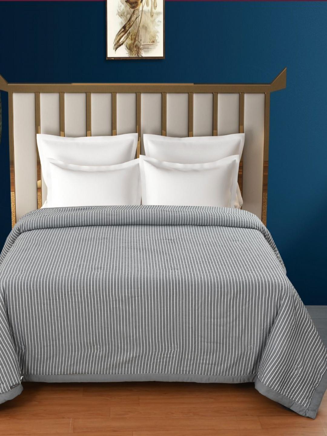 

Florida Blista Charcoal Striped 120 GSM Reversible AC Double Bed Comforter