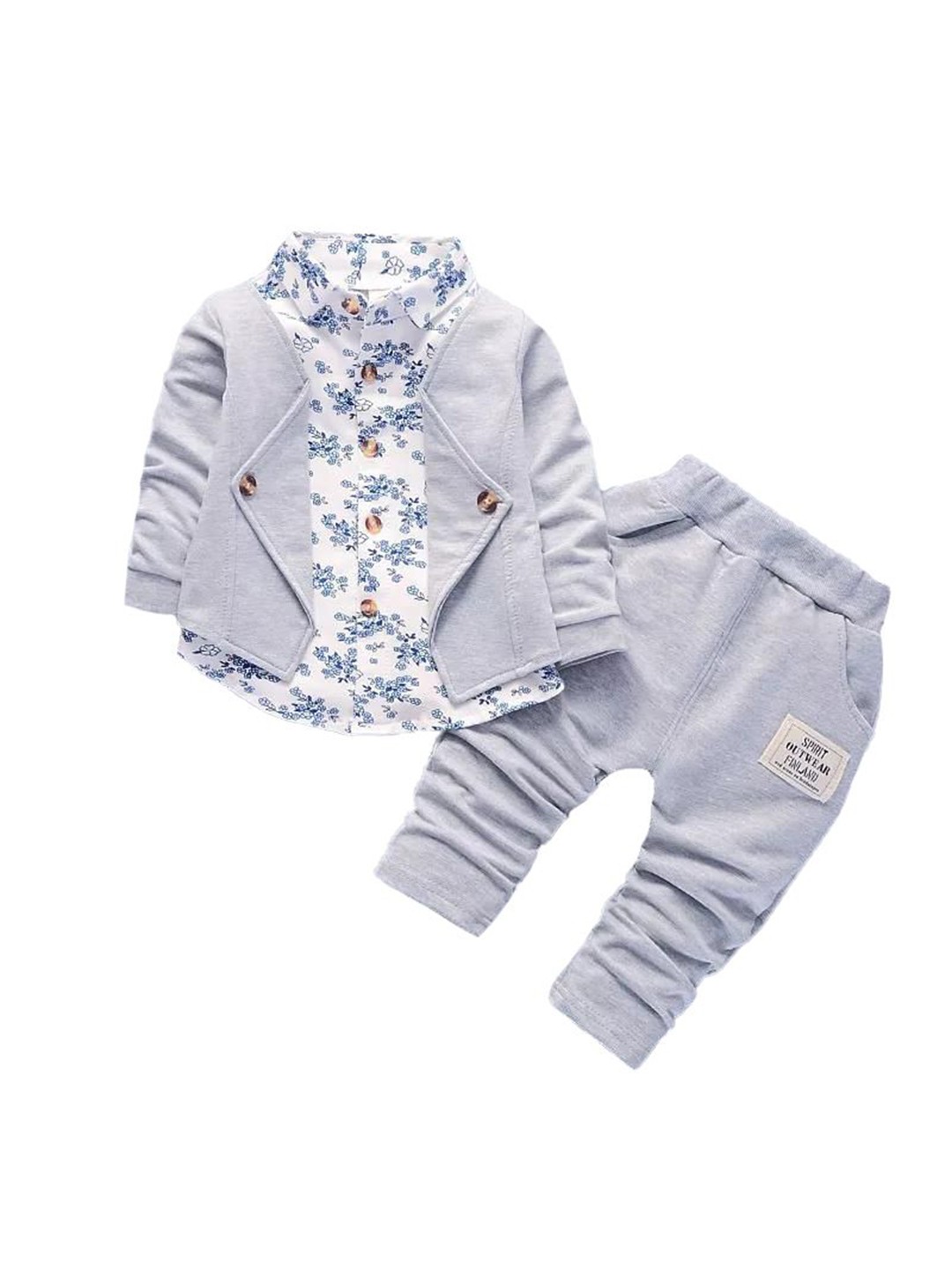 

StyleCast x Revolte Boys Printed Pure Cotton Shirt with Trousers, Grey