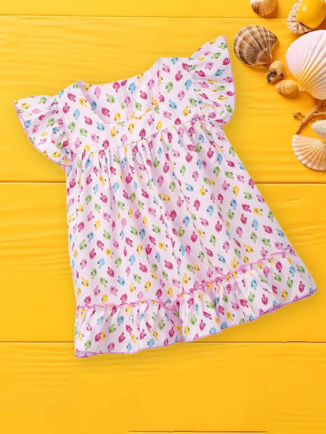 

Babywish Girls Conversational Print Flutter Sleeve Empire Dress, Pink