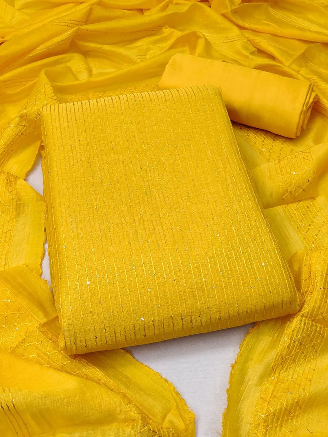 

LADY SHOPI Striped Sequinned Unstitched Dress Material, Yellow