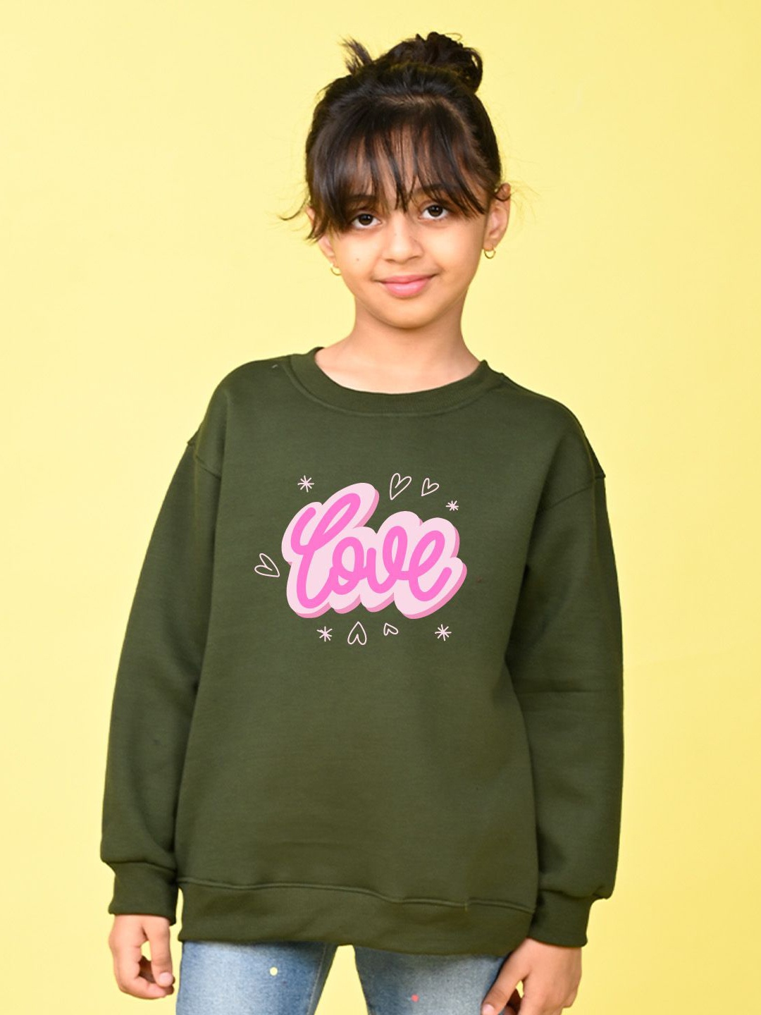 

NUSYL Girls Typography Printed Oversized Sweatshirt, Green