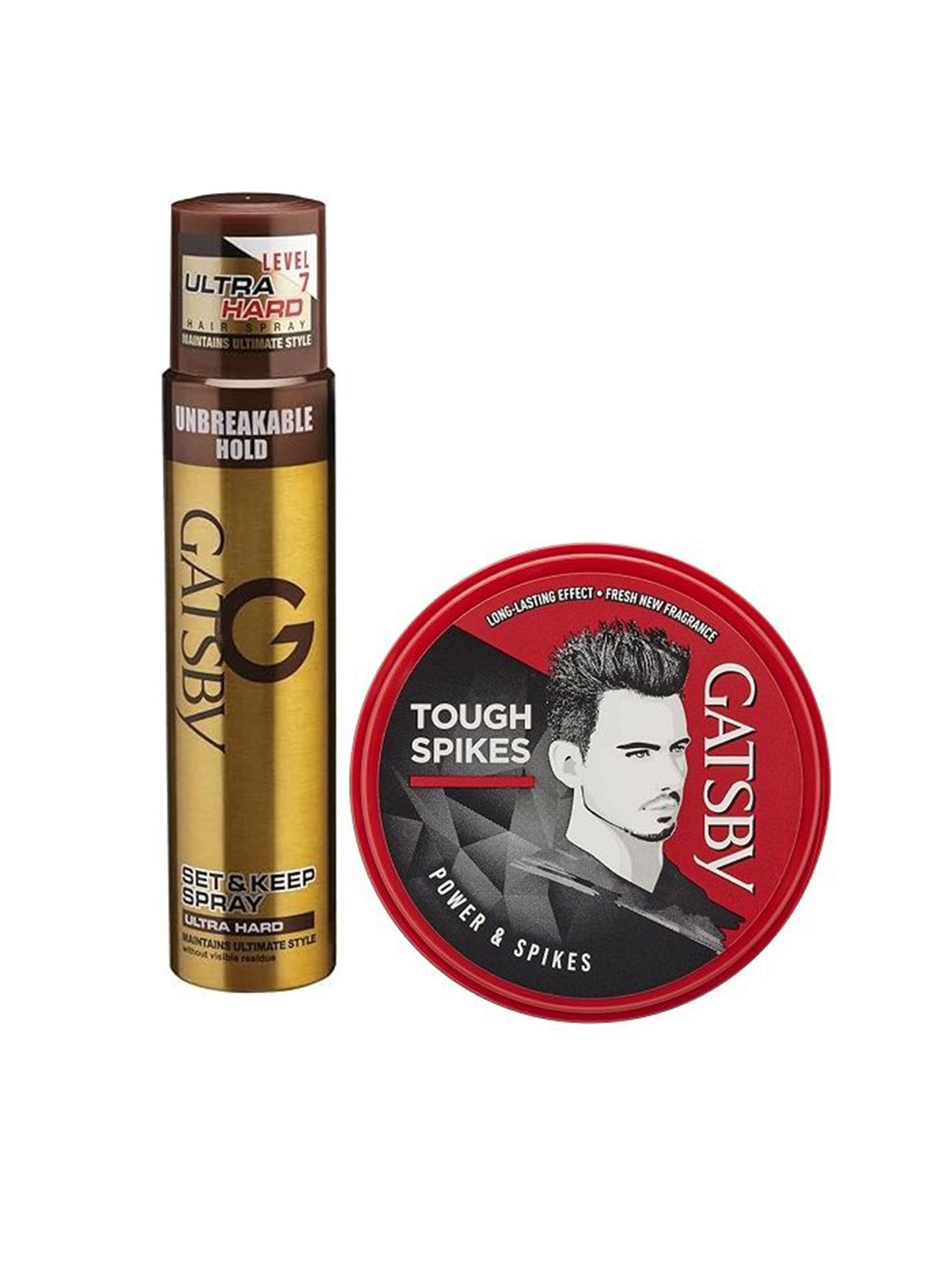

Gatsby Set Of 2 Tough Spikes-Ultra Hard Hair Wax & Spray 250gm, Black