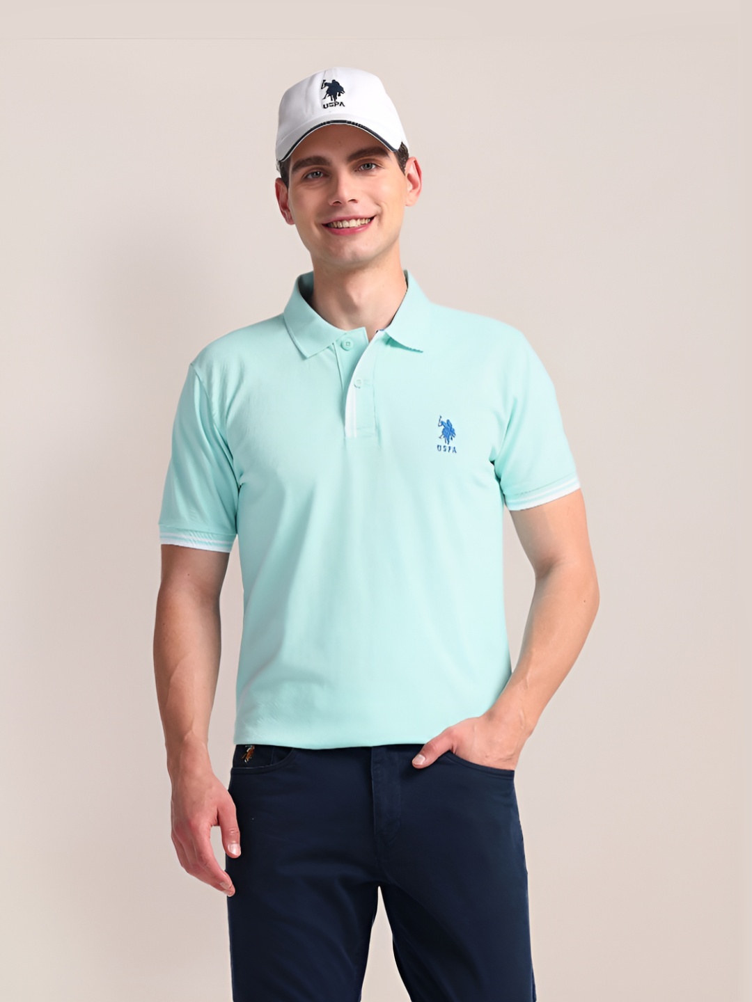 

U.S. Polo Assn. Men Solid Cotton Slim Fit T-shirt, Blue