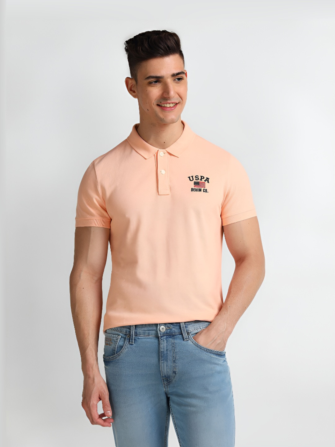 

U.S. Polo Assn. Denim Co. Men Solid Polo Collar Cotton Slim Fit T-Shirt, Pink