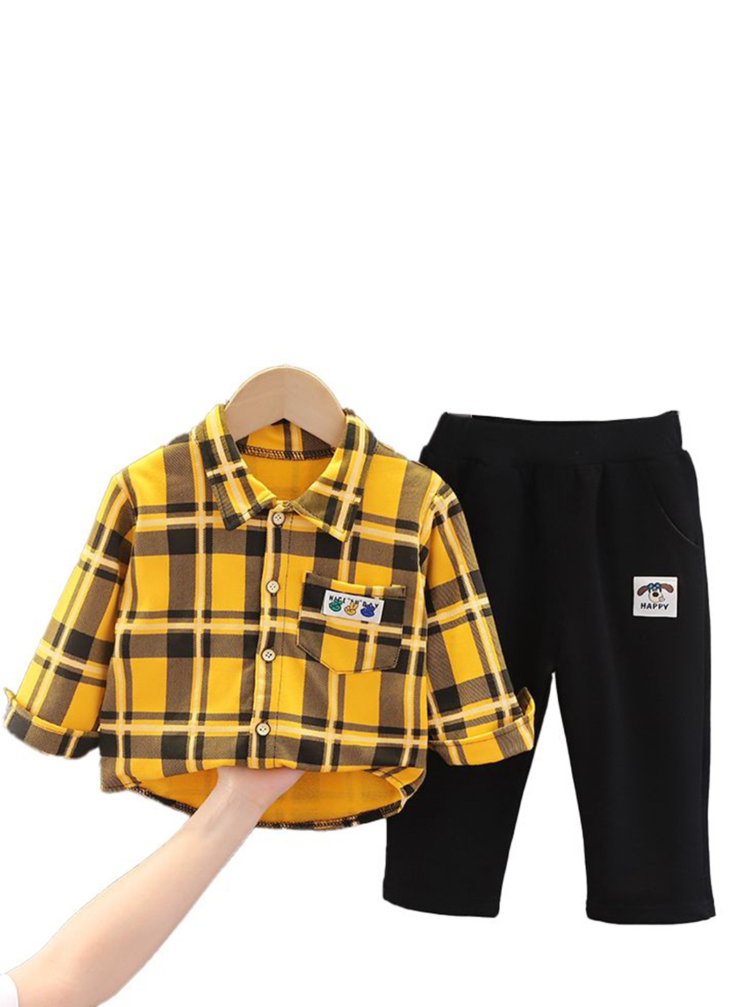 

StyleCast x Revolte Boys Checked Pure Cotton Shirt with Trousers, Yellow