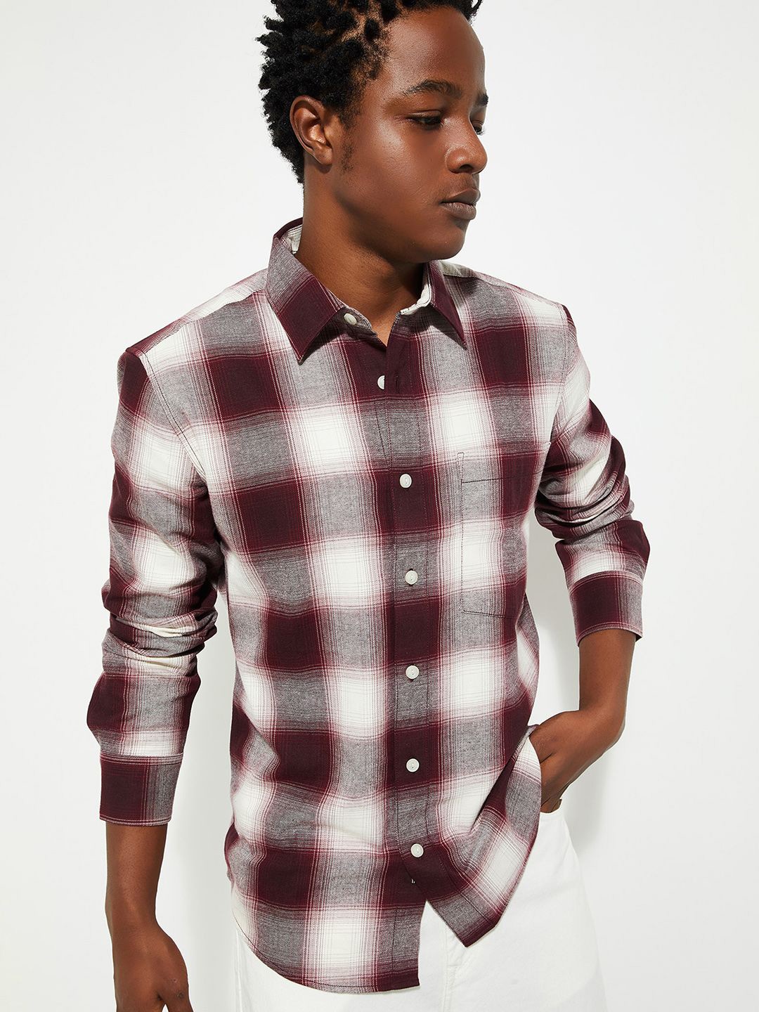 

max URB_N Men Regular Fit Checked Shirt, Purple