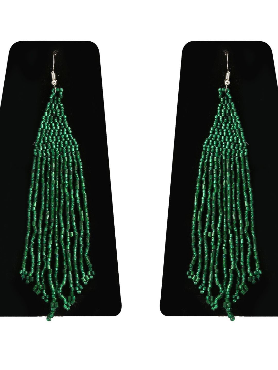 

VIVAZS Silver-Plated Beaded Tasselled Drop Earrings, Green