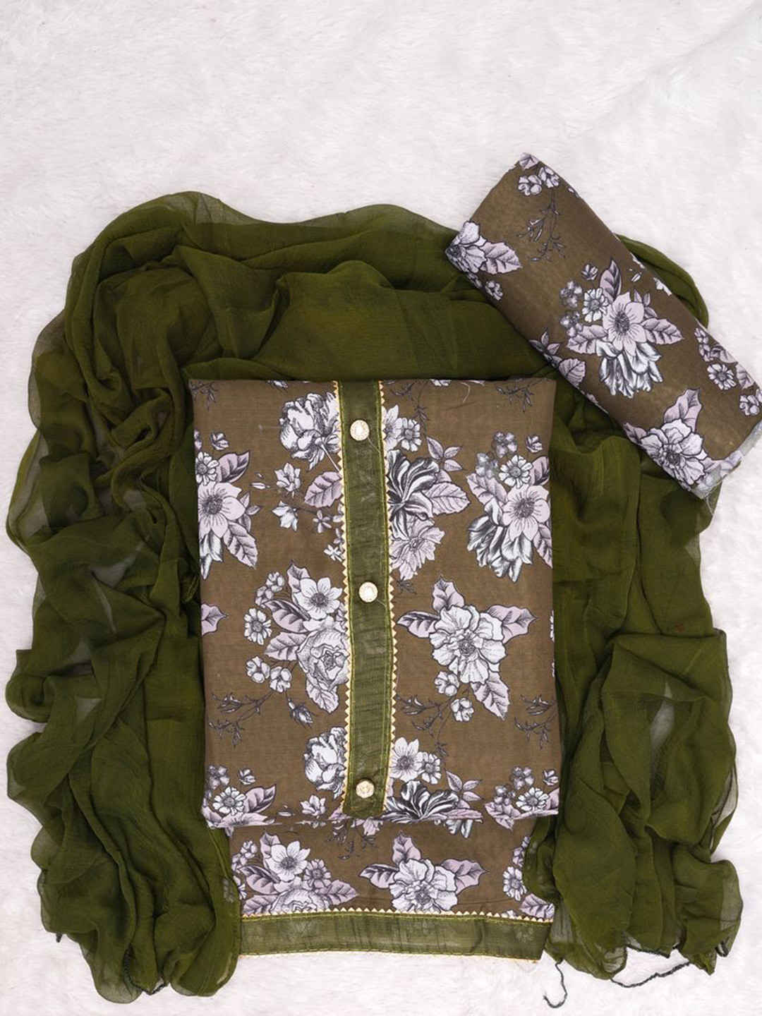 

ASISA Printed Gotta Patti Unstitched Dress Material, Olive