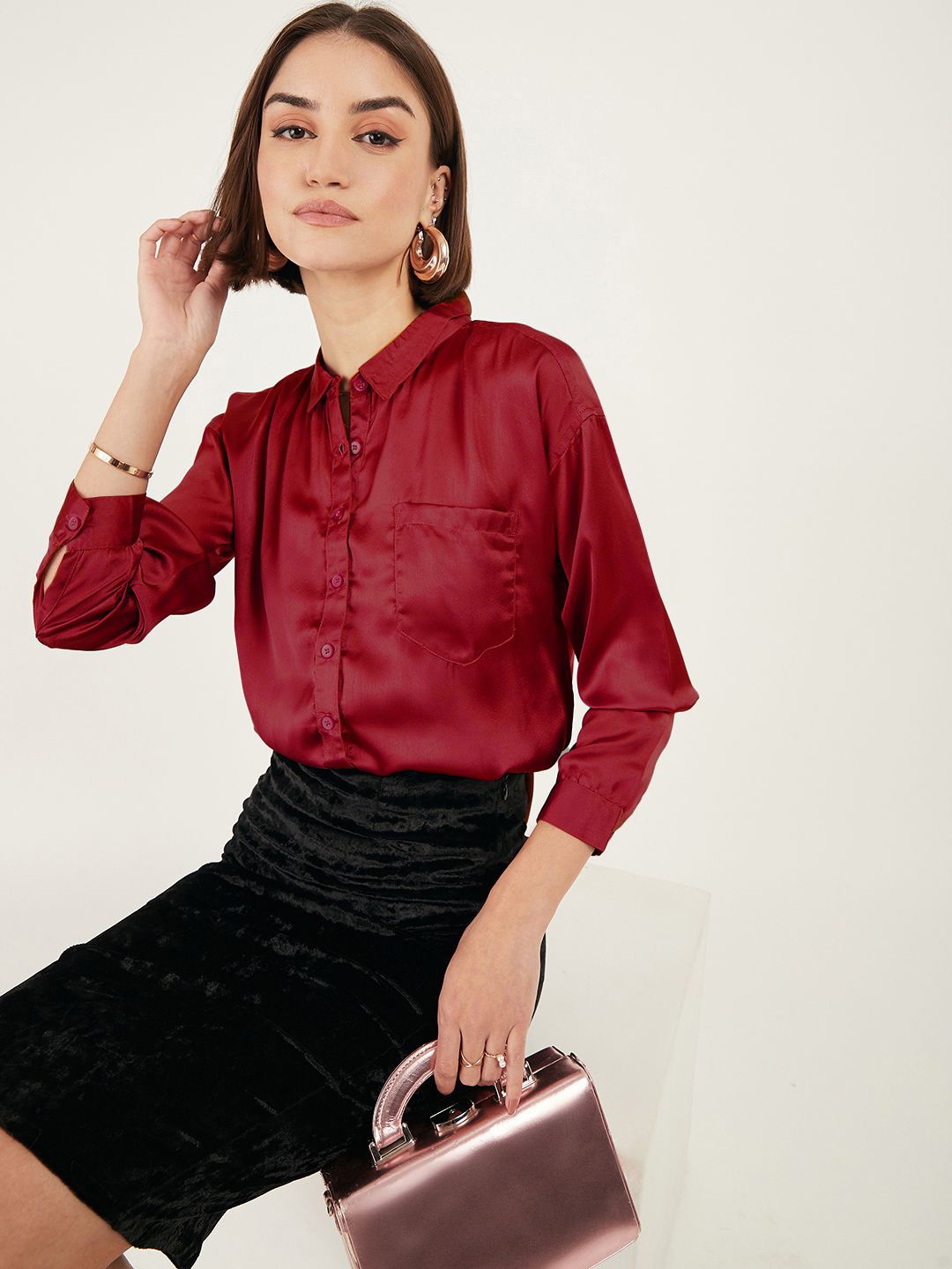 

DressBerry Women Comfort Spread Collar Solid Casual Shirt, Red