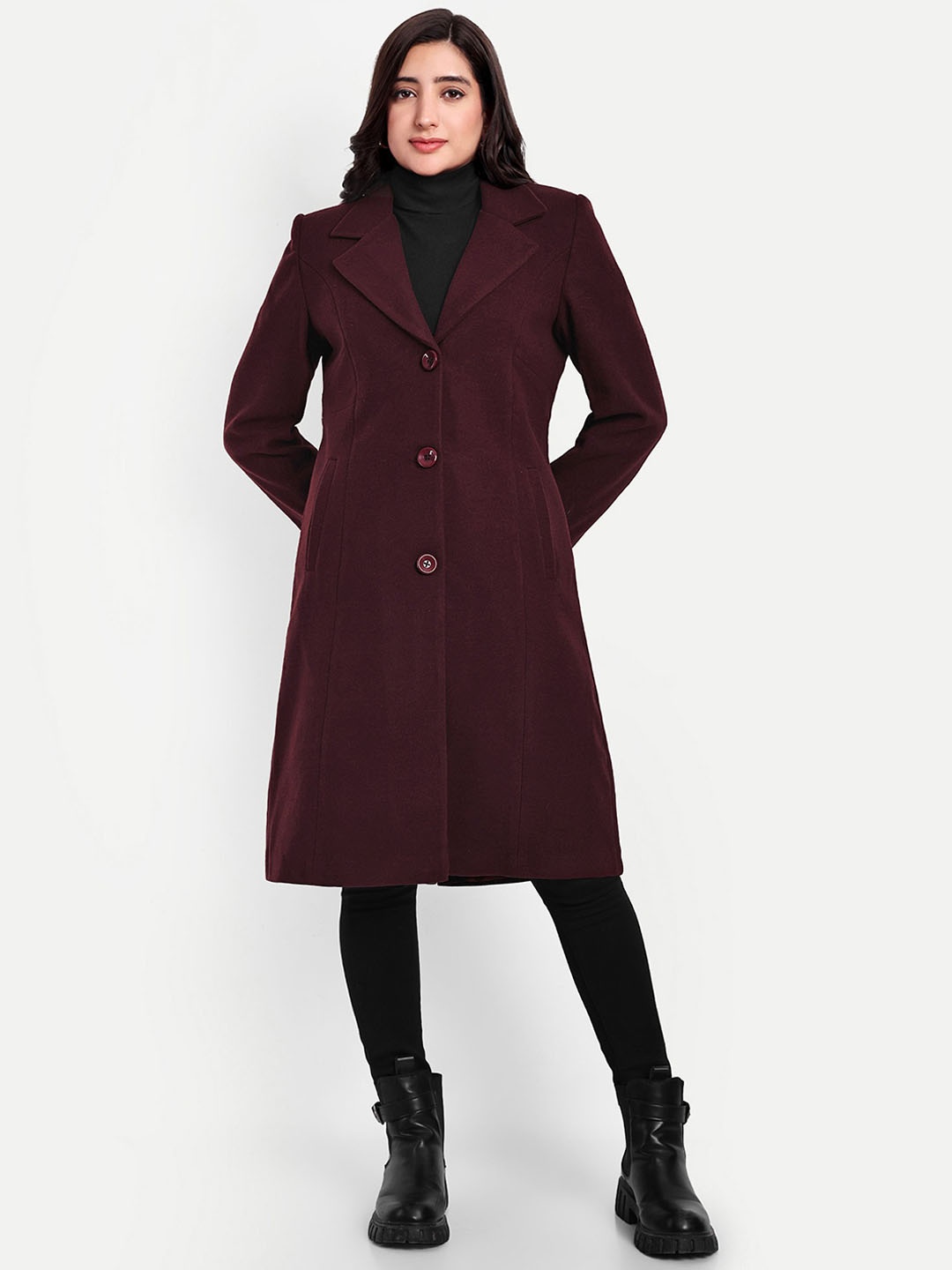 

HAUTEMODA Single-Breasted Trench Coat, Maroon