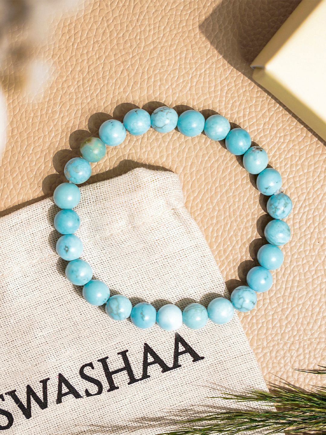 

SWASHAA Men Feroza Agate Elasticated Bracelet, Turquoise blue