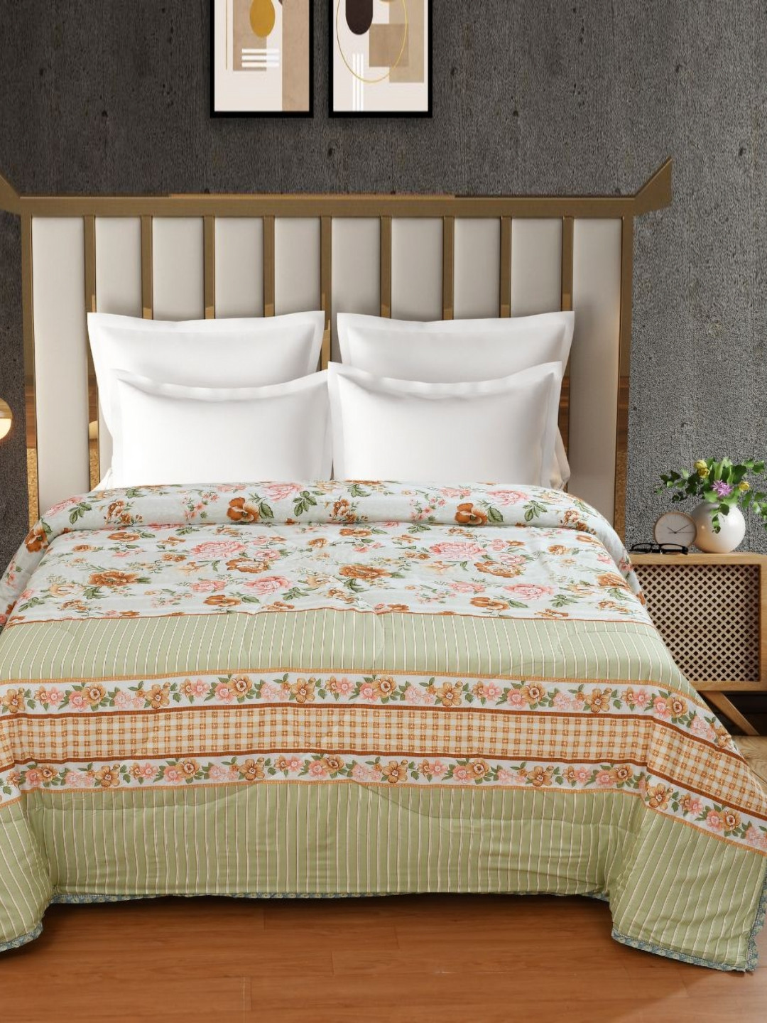

Florida Henley Olive & Red Floral 95 GSM Reversible AC Double Bed Comforter