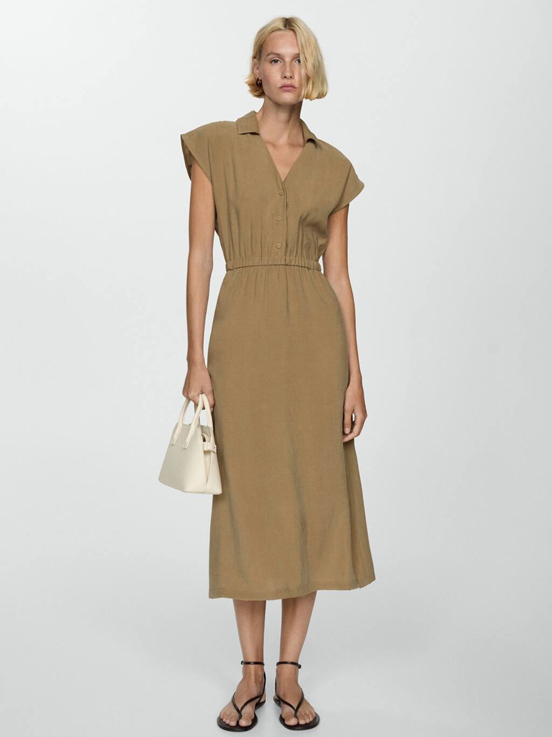 

MANGO A-Line Midi Dress, Brown