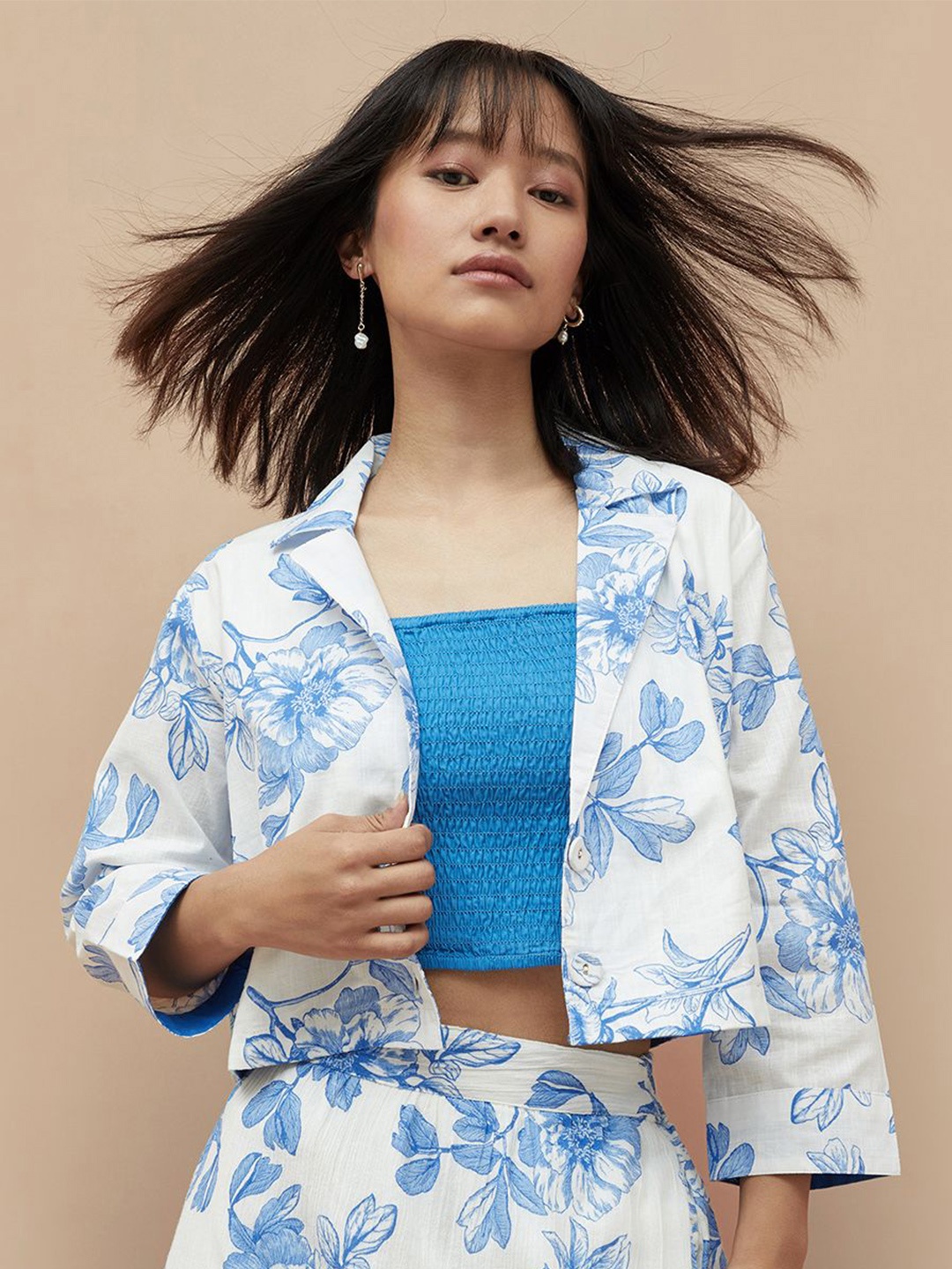 

Colour Me by Melange Floral Print Cotton Shirt Style Top, White