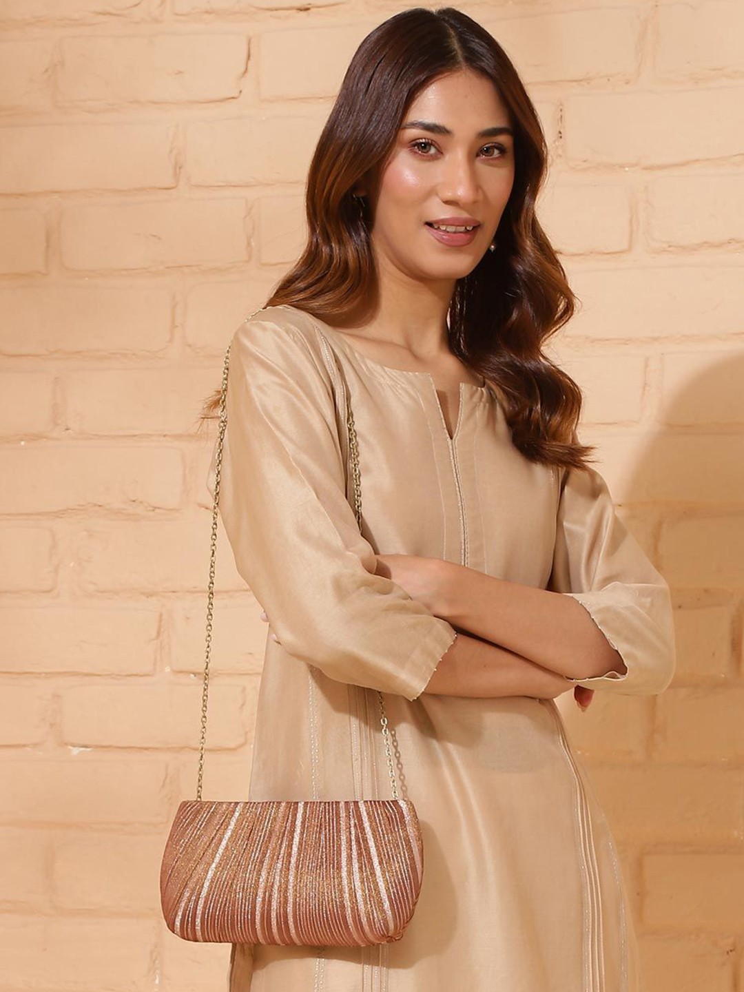 

Fabindia Striped Brocade Purse, Brown
