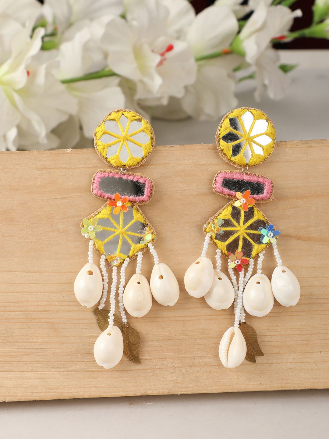 

MODE MANIA Artificial Beads Drop Earrings, Yellow