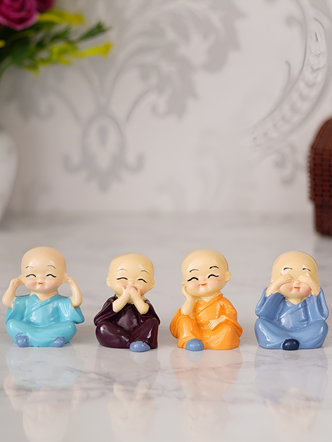 

Quace Blue & Brown 4 Pieces Tiny Ceramic BabyMonk Showpieces