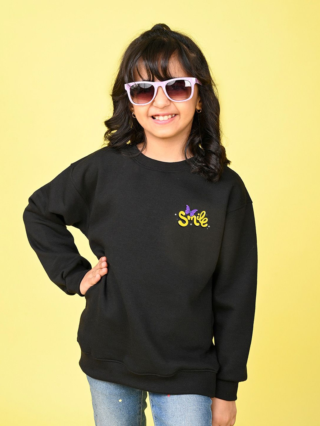 

NUSYL Girls Typography Printed Oversized Sweatshirt, Black