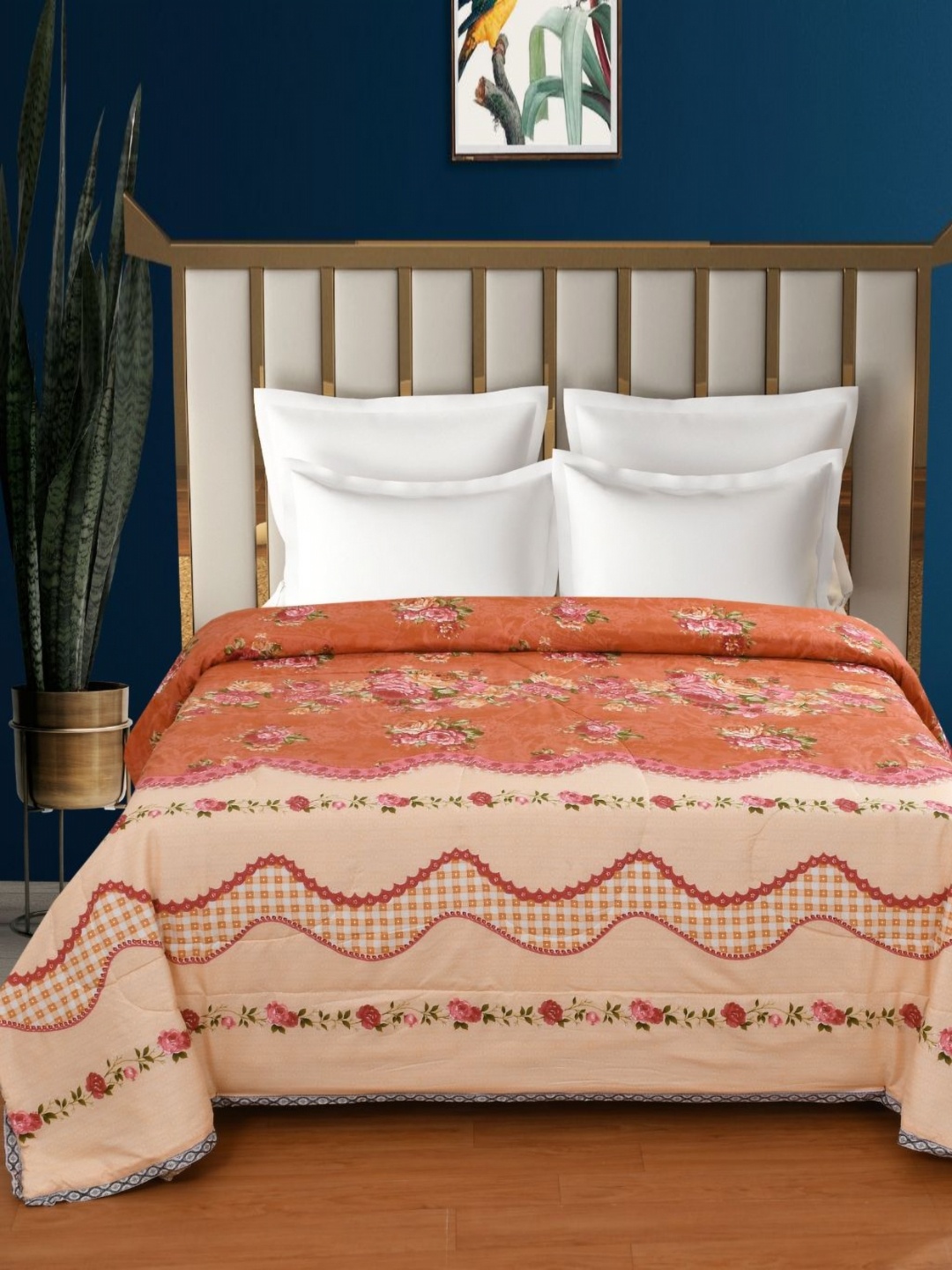 

Florida Henley Rust & Pink Floral 95 GSM Reversible AC Double Bed Comforter