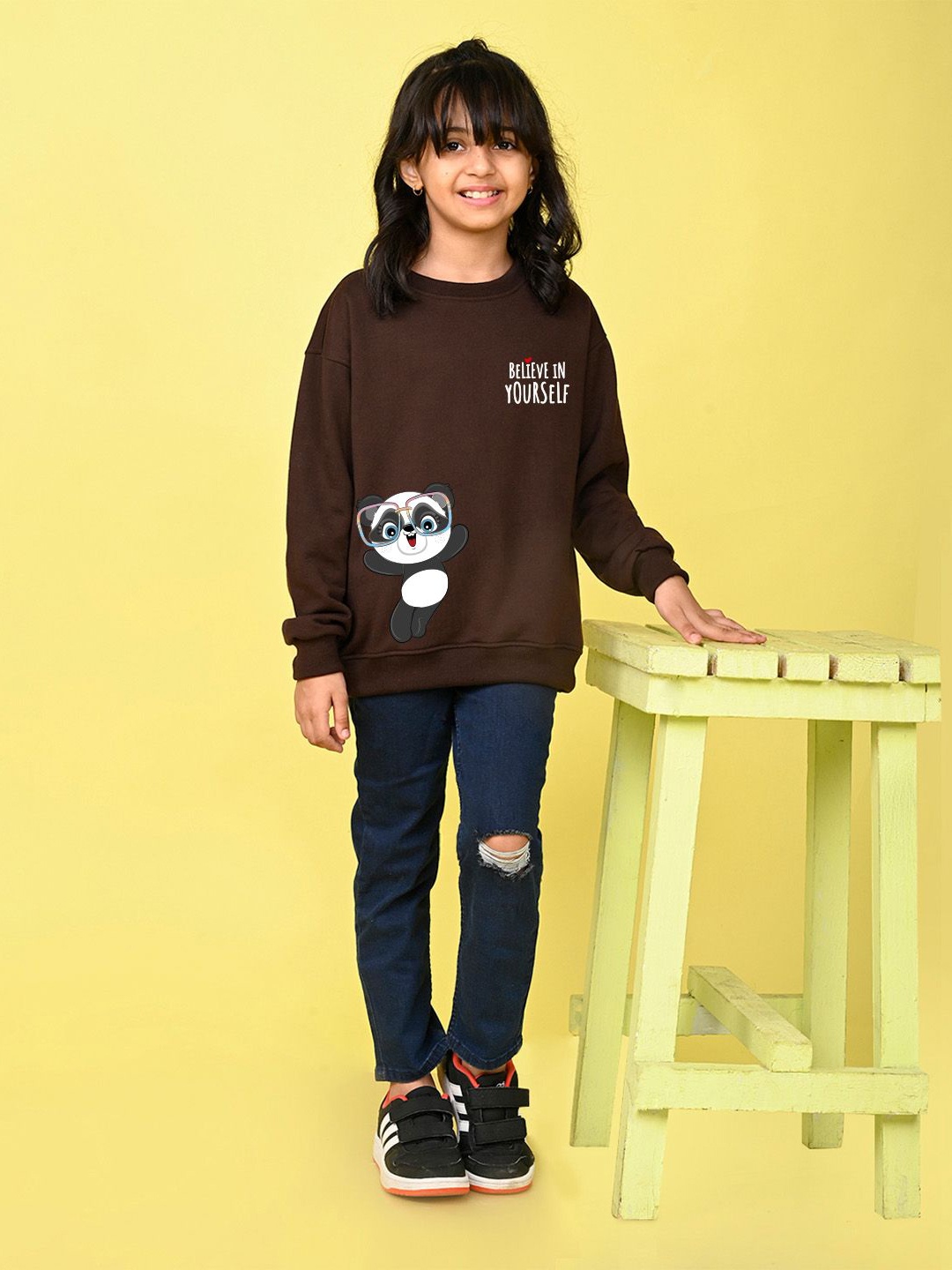 

NUSYL Girls Graphic Printed Oversized Sweatshirt, Brown
