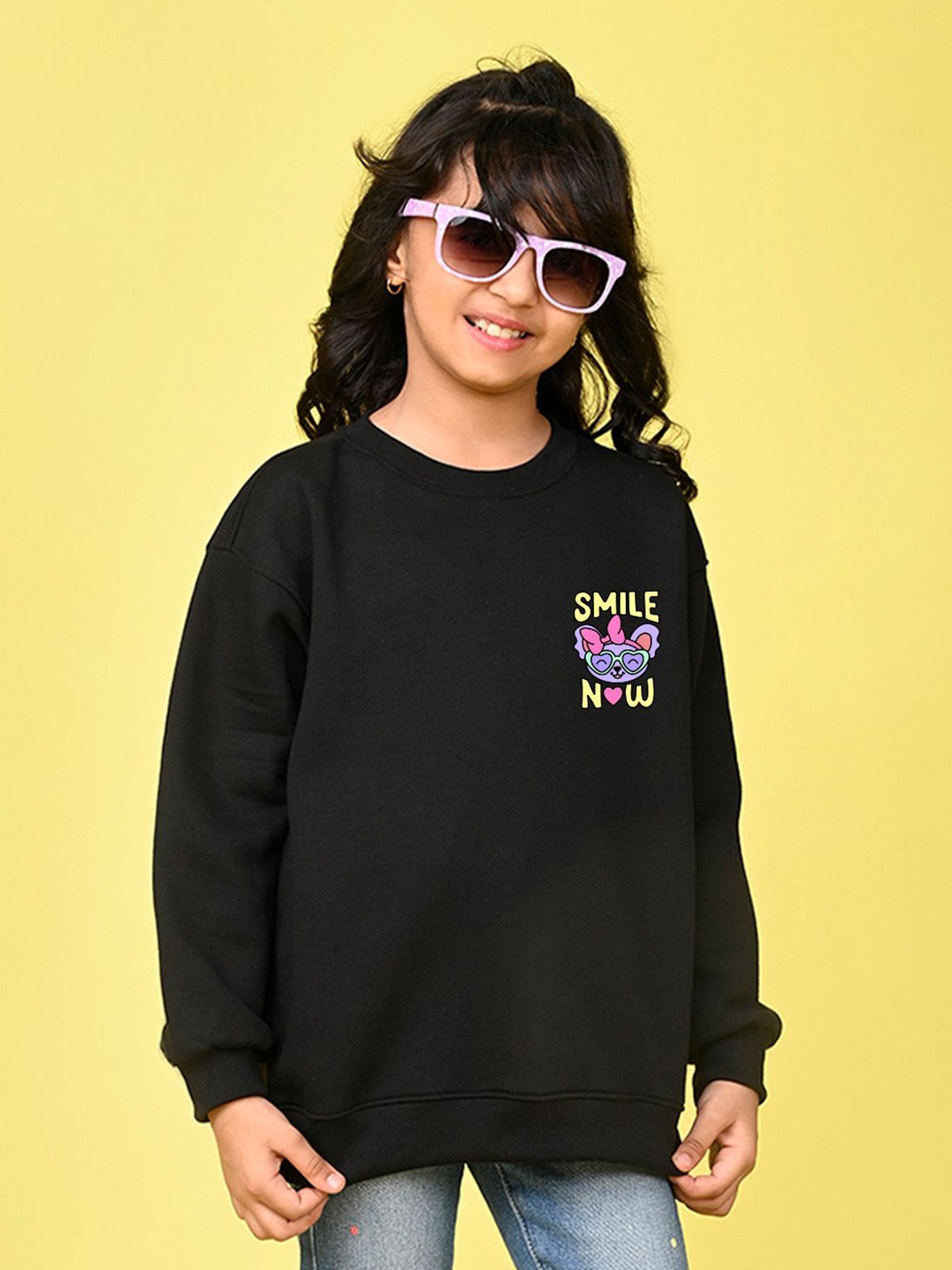

NUSYL Girls Typography Printed Oversized Sweatshirt, Black