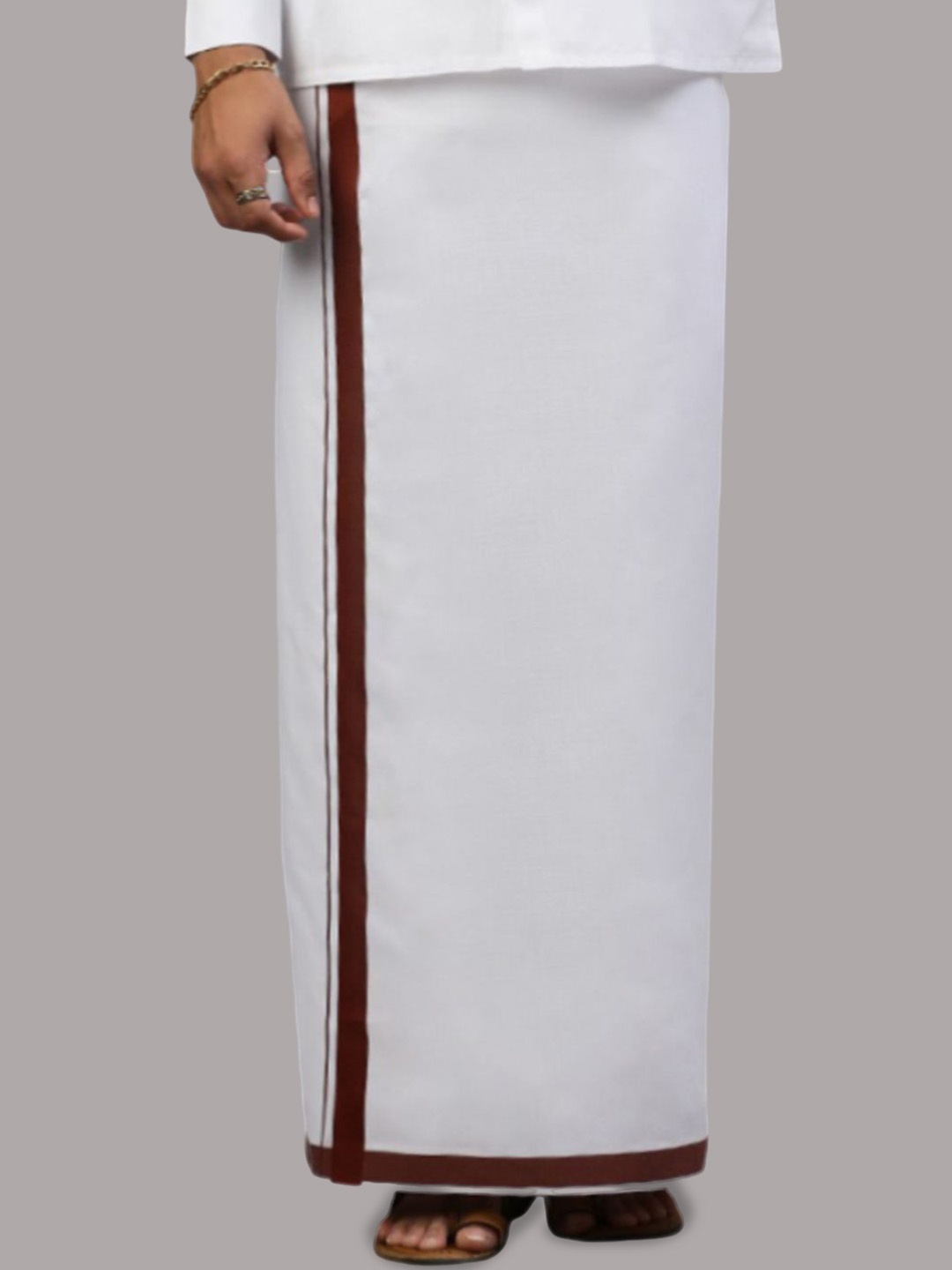 

RAMRAJ Men Solid Dhoti With Fancy Border, White