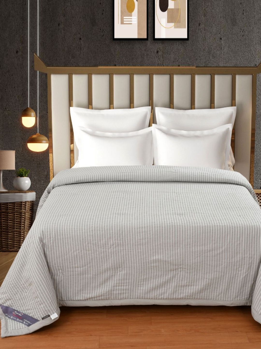 

Florida Blista White & Grey Striped 120 GSM Reversible AC Double Bed Comforter