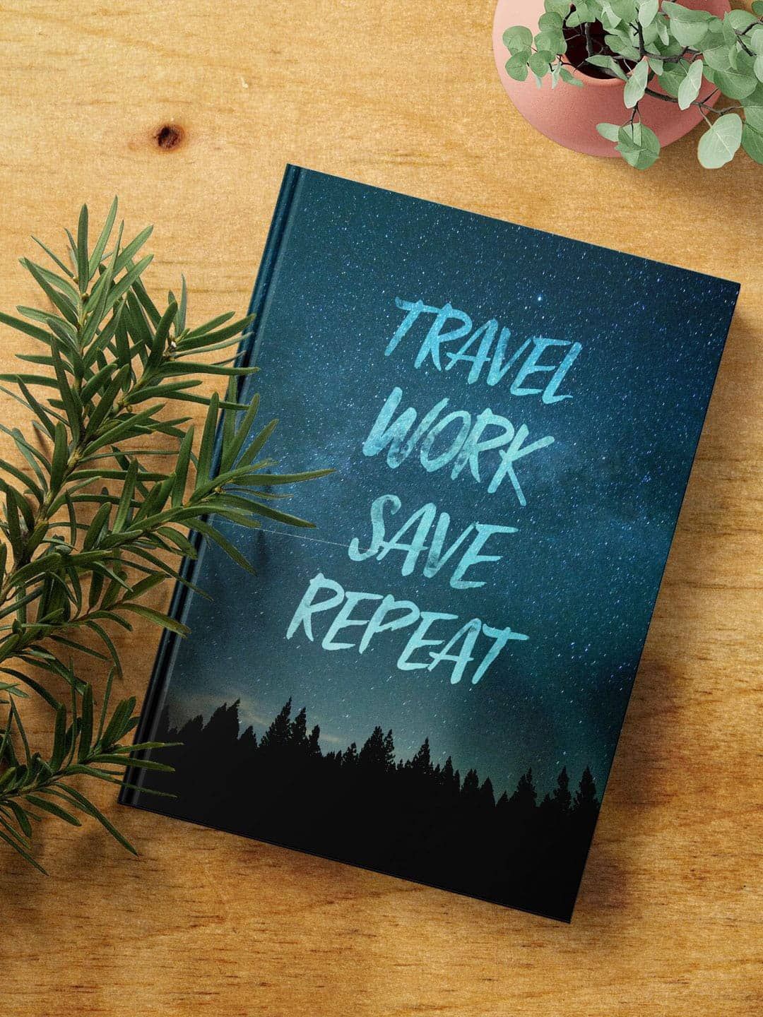 

macmerise Travel Work Save Repeat Printed Hard Cover A5 Ruled Notebook, Blue