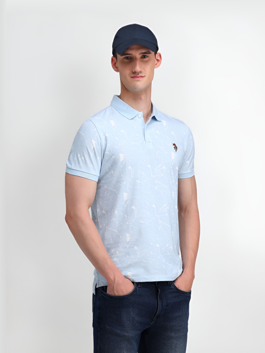 

U.S. Polo Assn. Denim Co. Men Abstract Printed Polo Collar Cotton Slim Fit T-Shirt, Blue