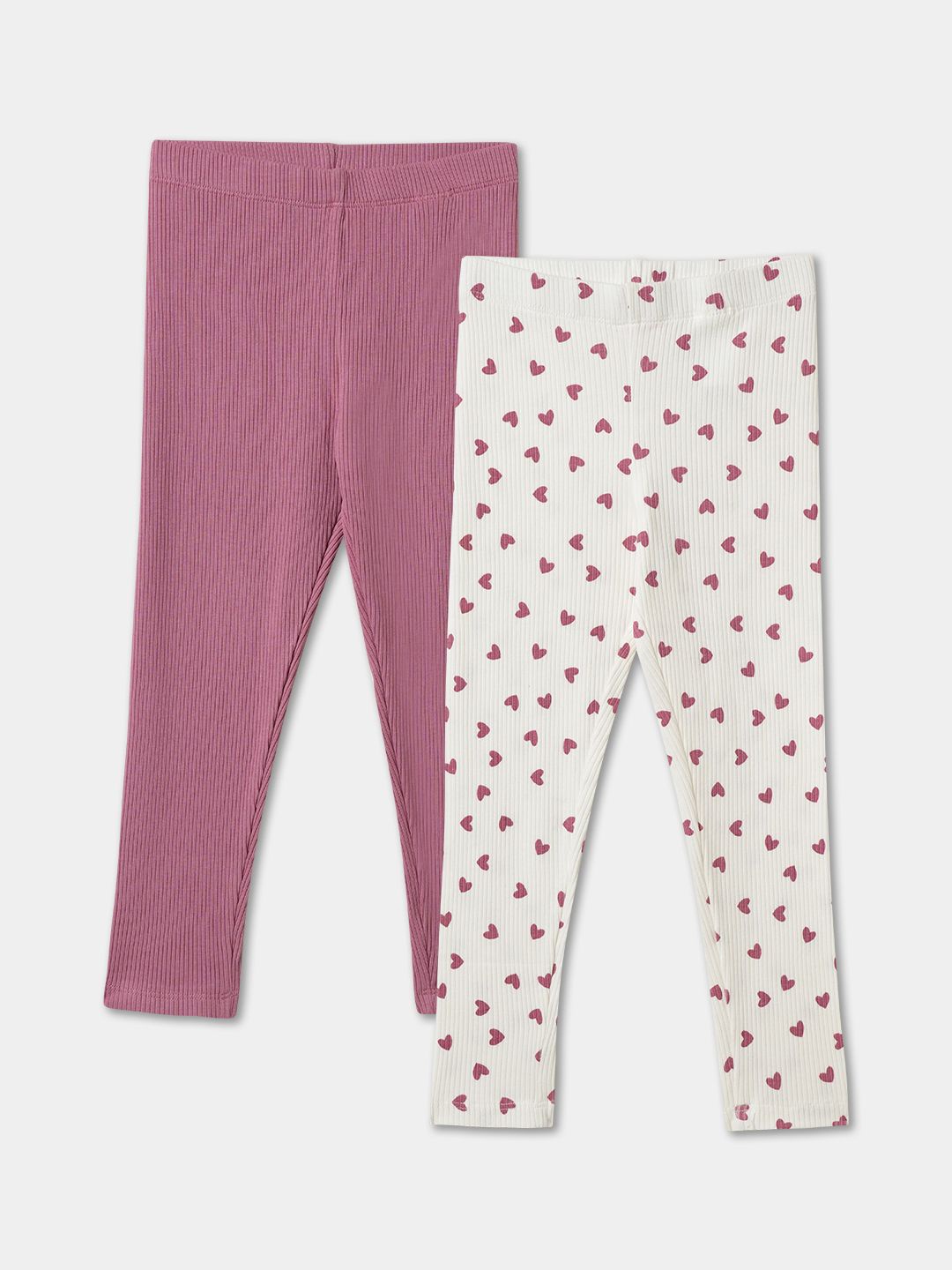 

R&B Girls Pack Of 2 Cotton Ankle Length Leggings, Pink
