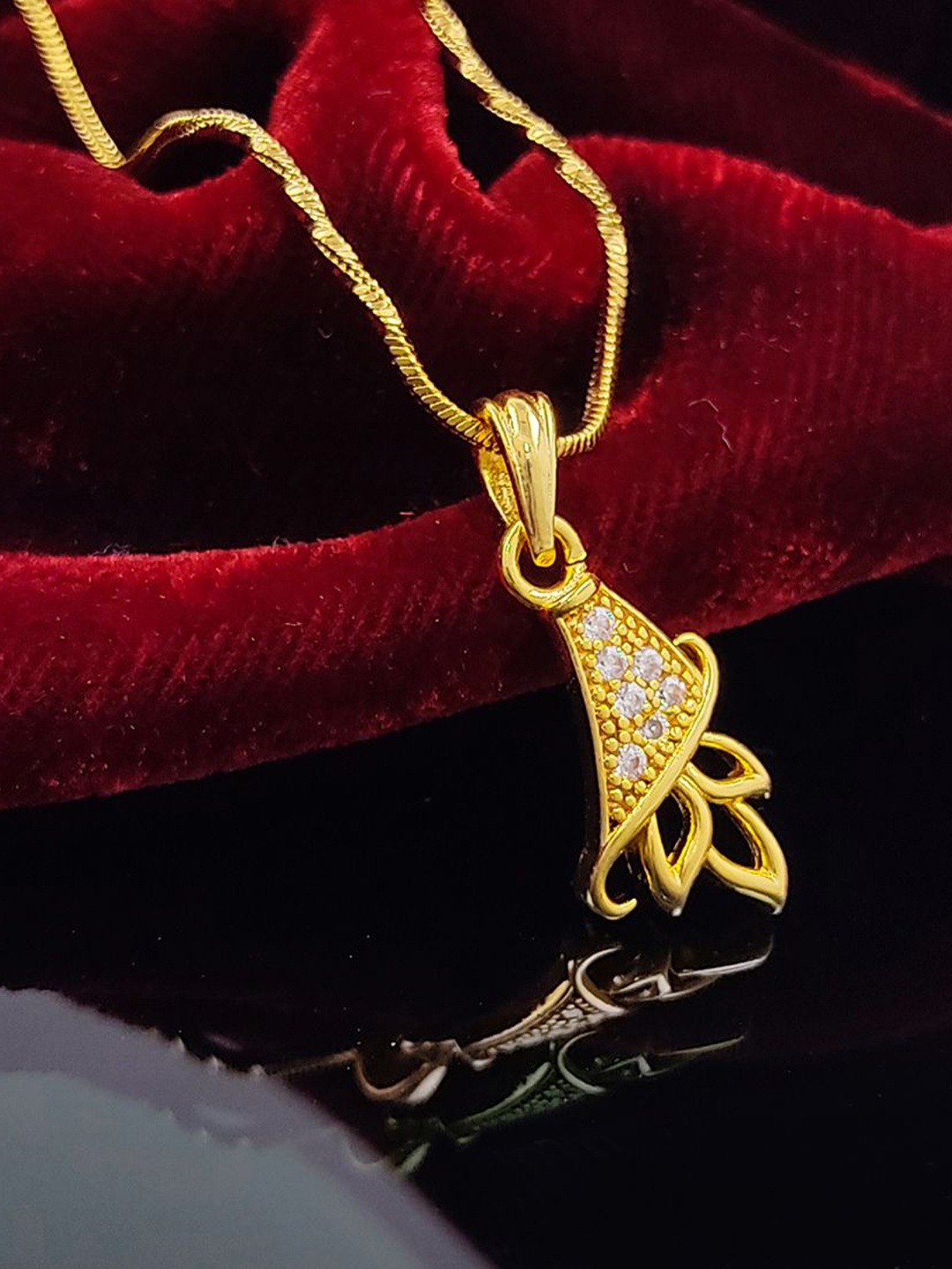 

Saizen Gold-Plated Stones Studded Pendant With Chain