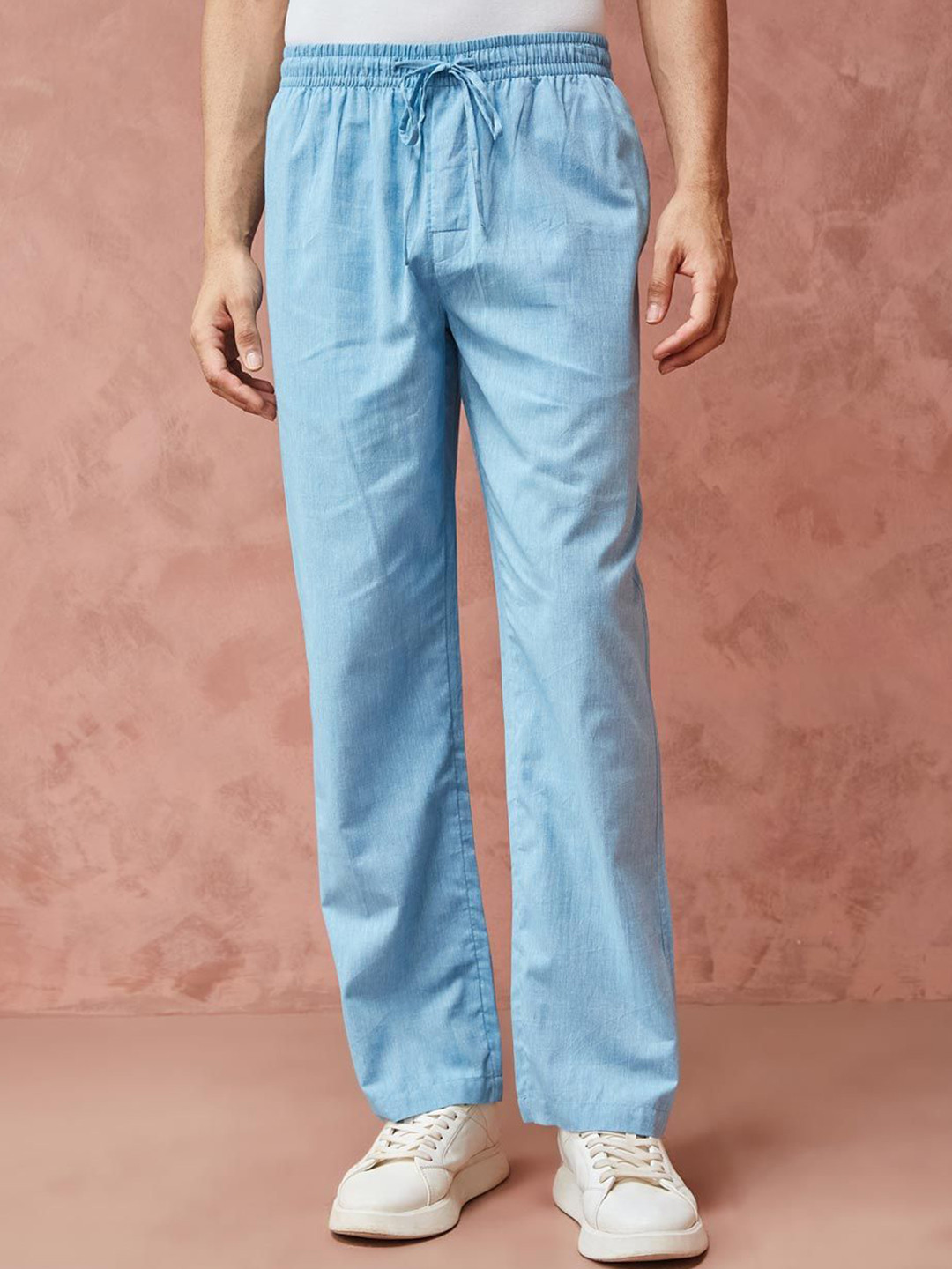 

Fabindia Men Solid Trousers, Blue