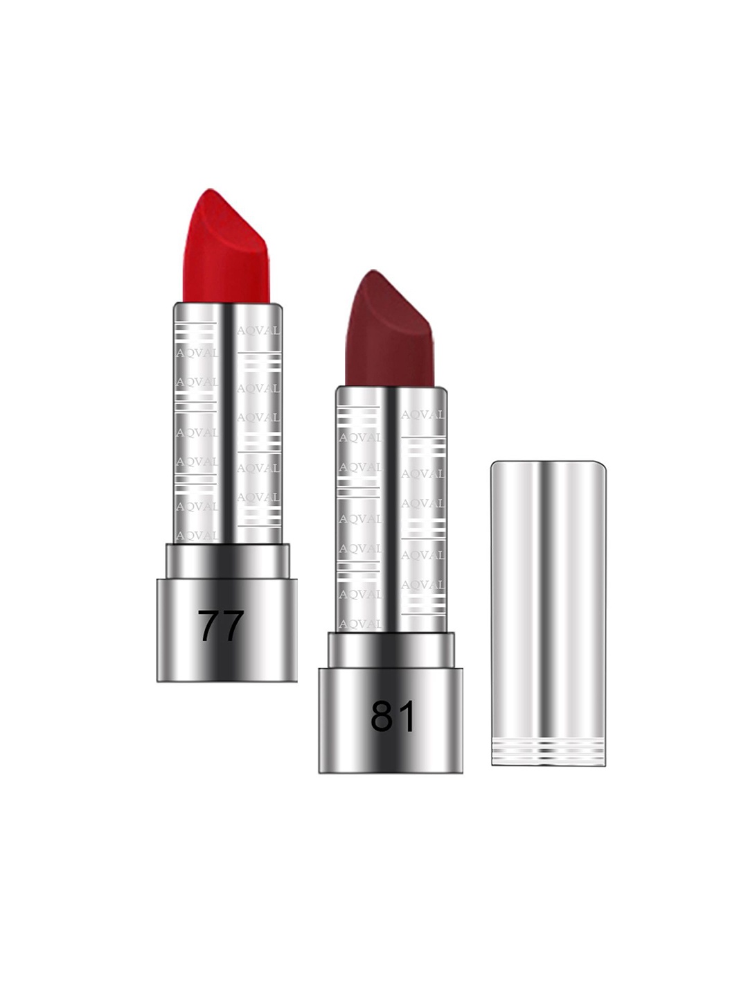 

AQVAL Set Of 2 Long Lasting Bullet Matte Lipstick - 10 g Each - Shades 77 & 81, Red